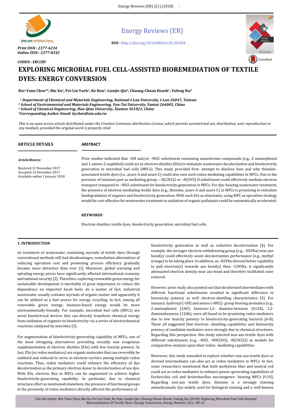 First page of Exploring Microbial Fuel Cell-Assisted Bioremediation Of Textile Dyes: Energy Conversion