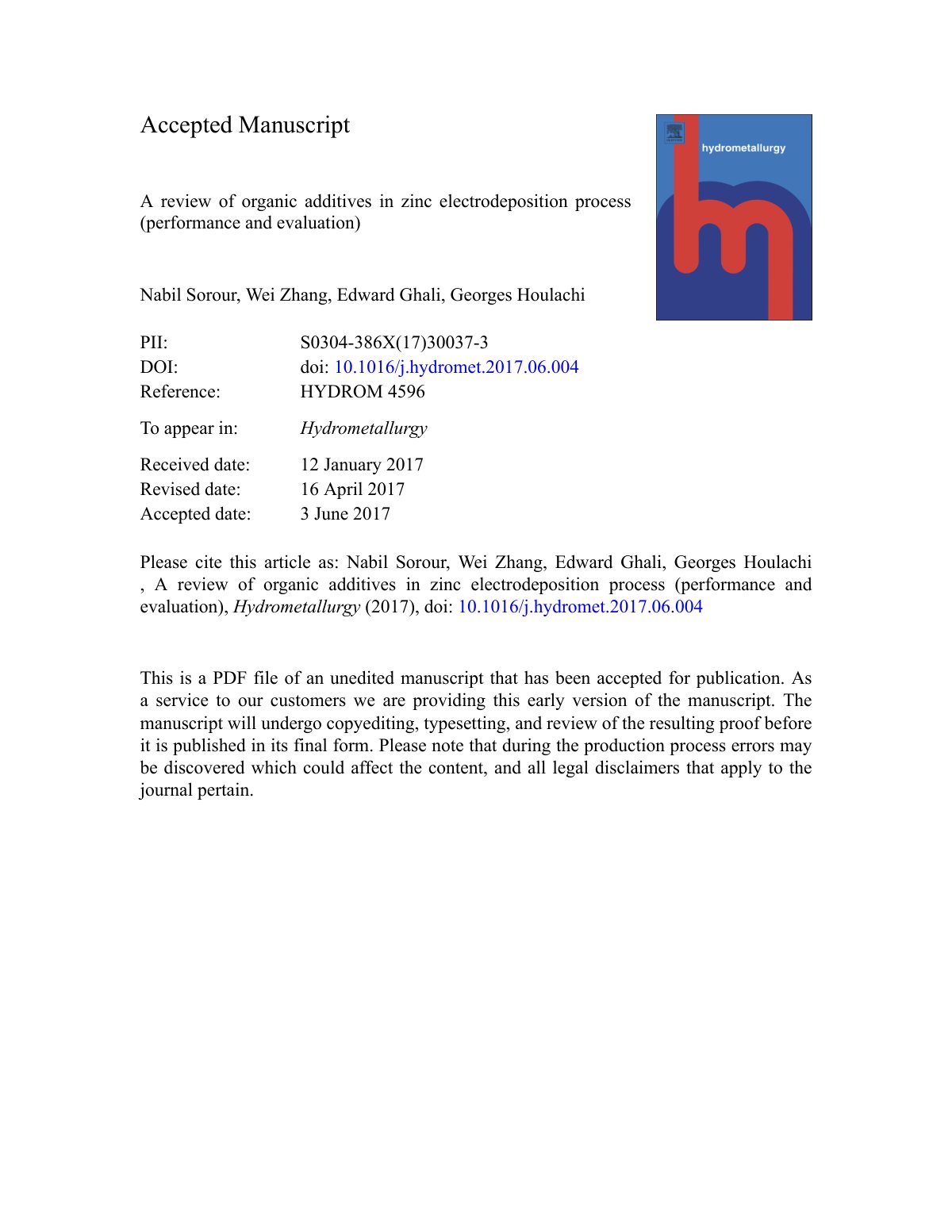 First page of A review of organic additives in zinc el