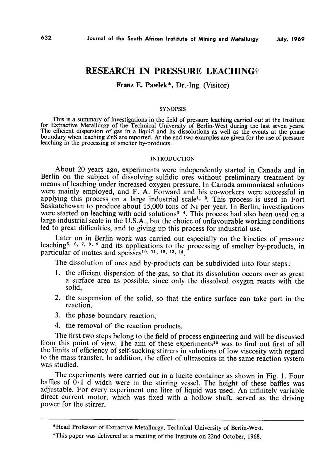 First page of Research in pressure leaching