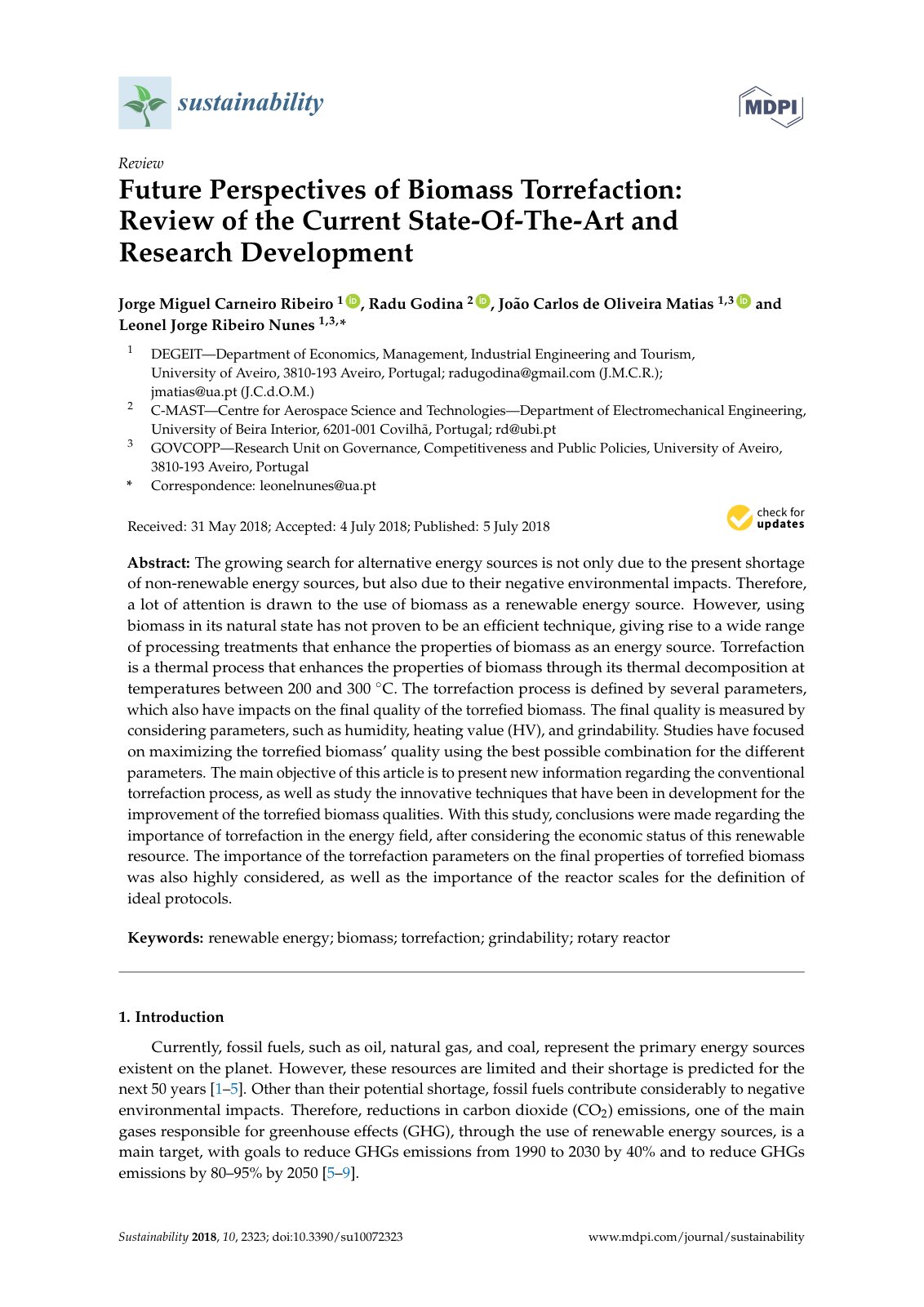 First page of Future Perspectives of Biomass Torrefact