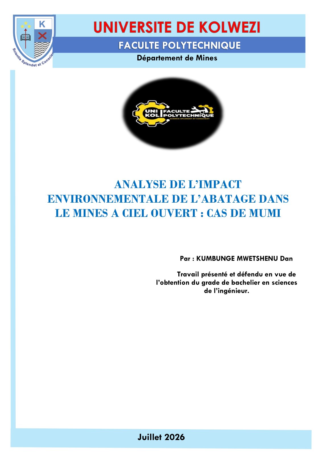 First page of TFC KUMBUNGE MWETSHENU dan bac3 MINES