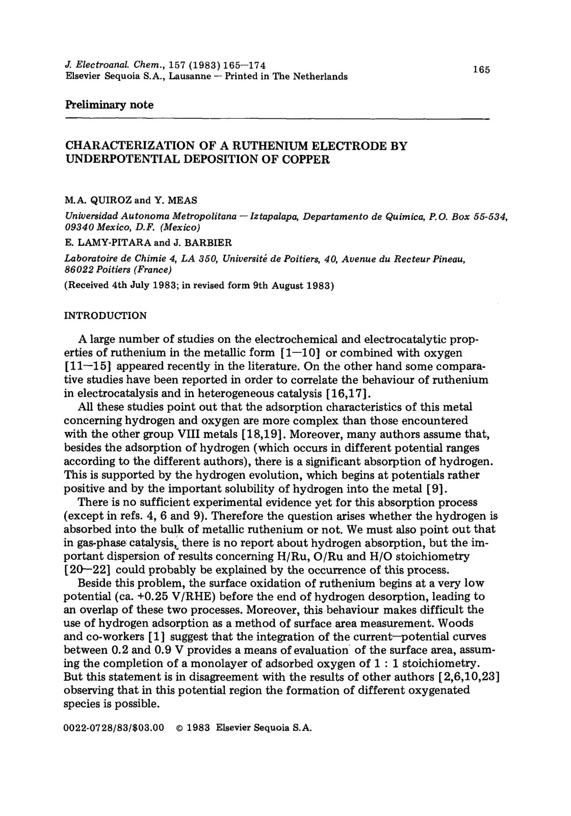 First page of Characterization of a ruthenium electrod