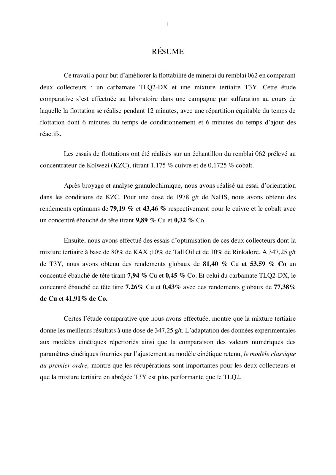 First page of Amélioration de la flottabilité de minerai du remblai 062