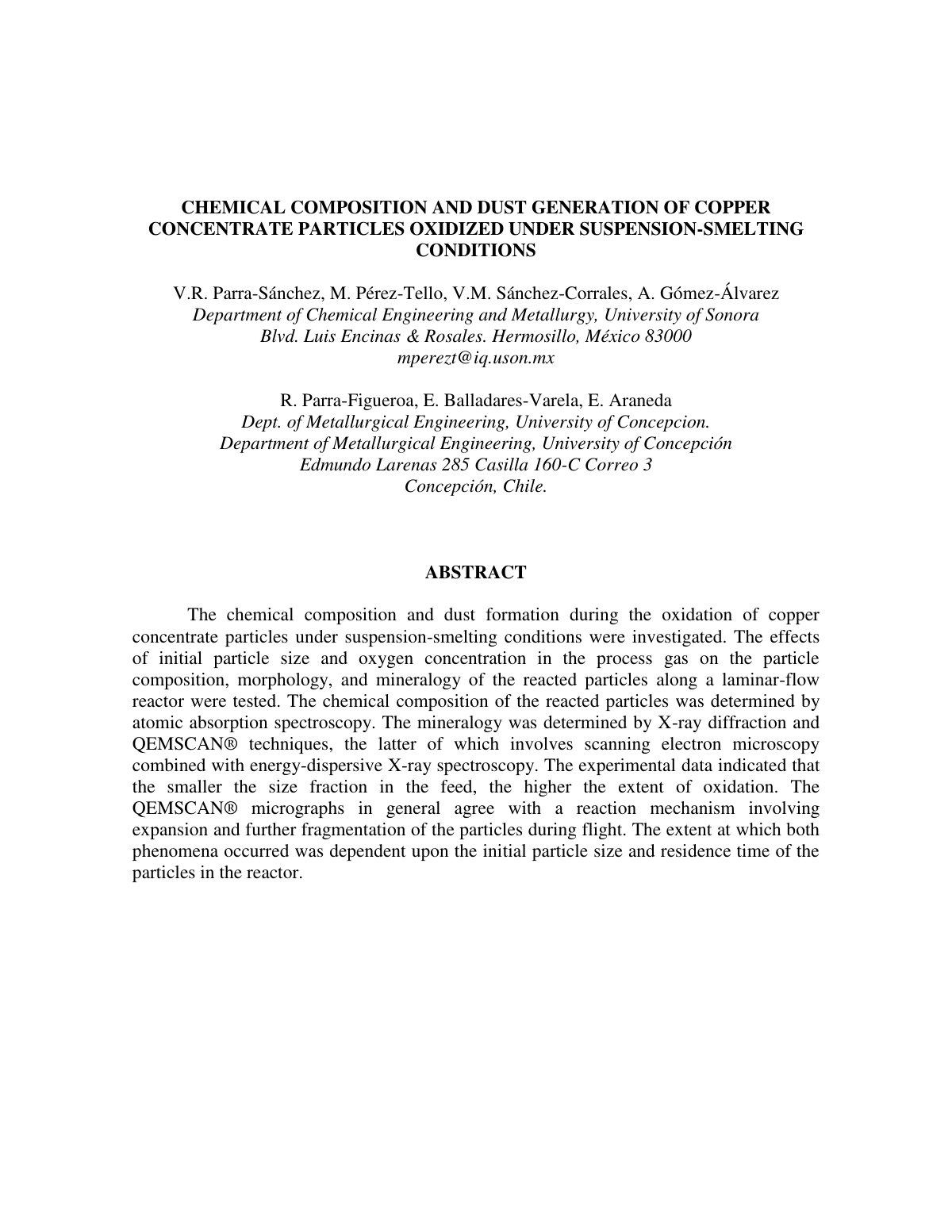 First page of Chemical Composition and Dust Generation