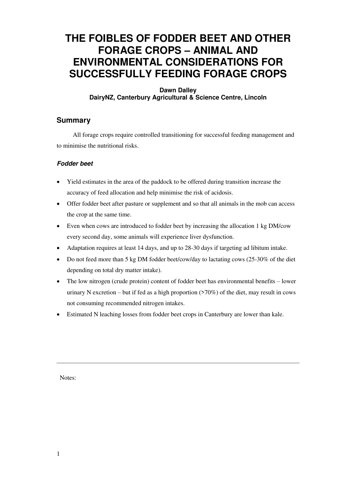 First page of The Foibles of Fodder Beet and Other For