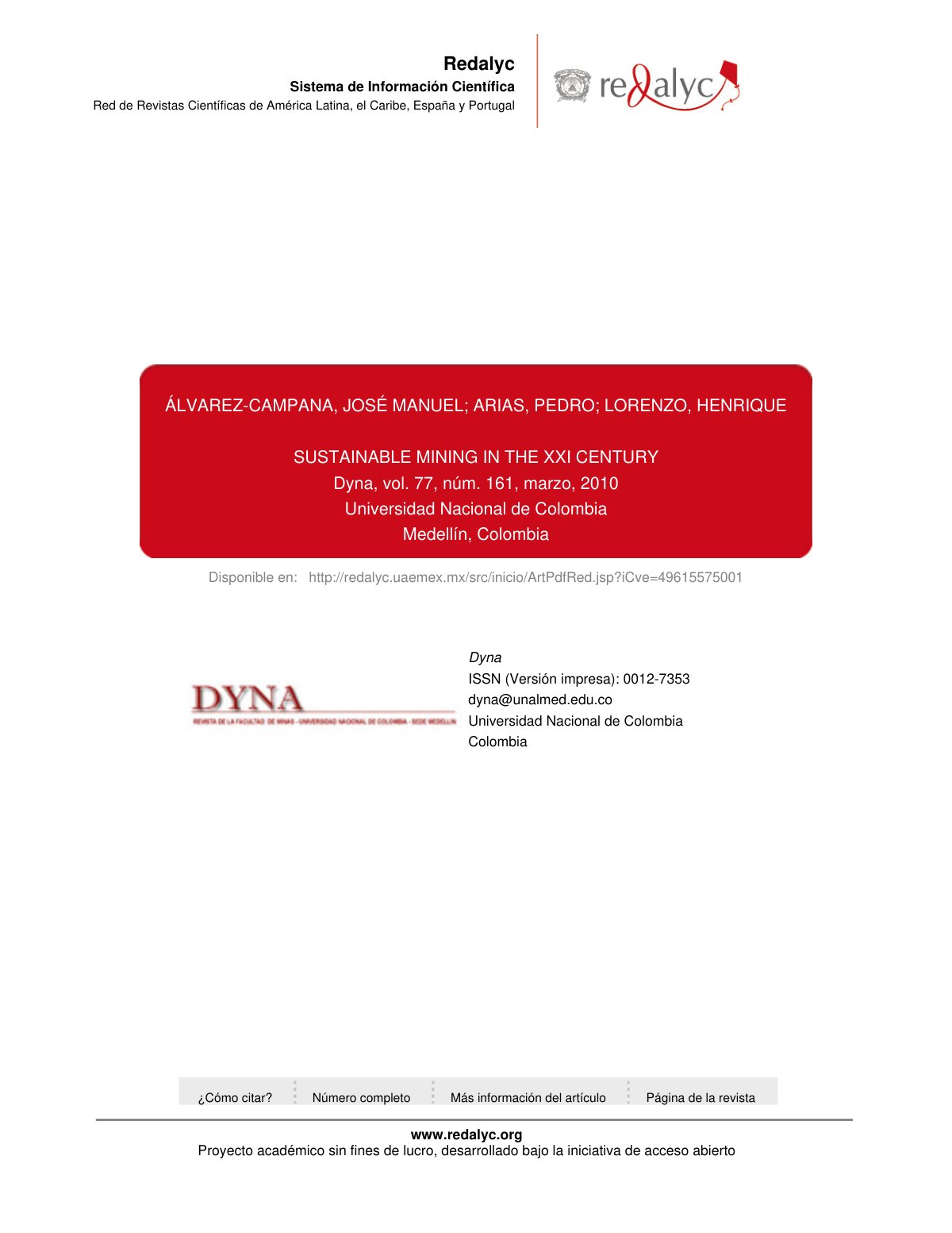 First page of Sustainable Mining in the XXI Century