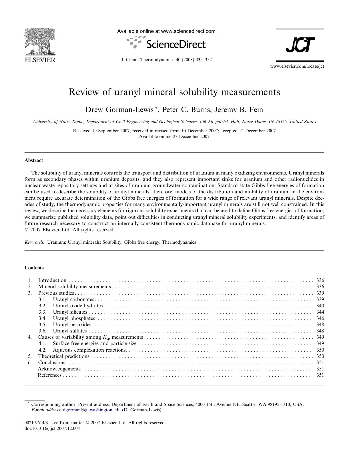 First page of Review of uranyl mineral solubility measurements
