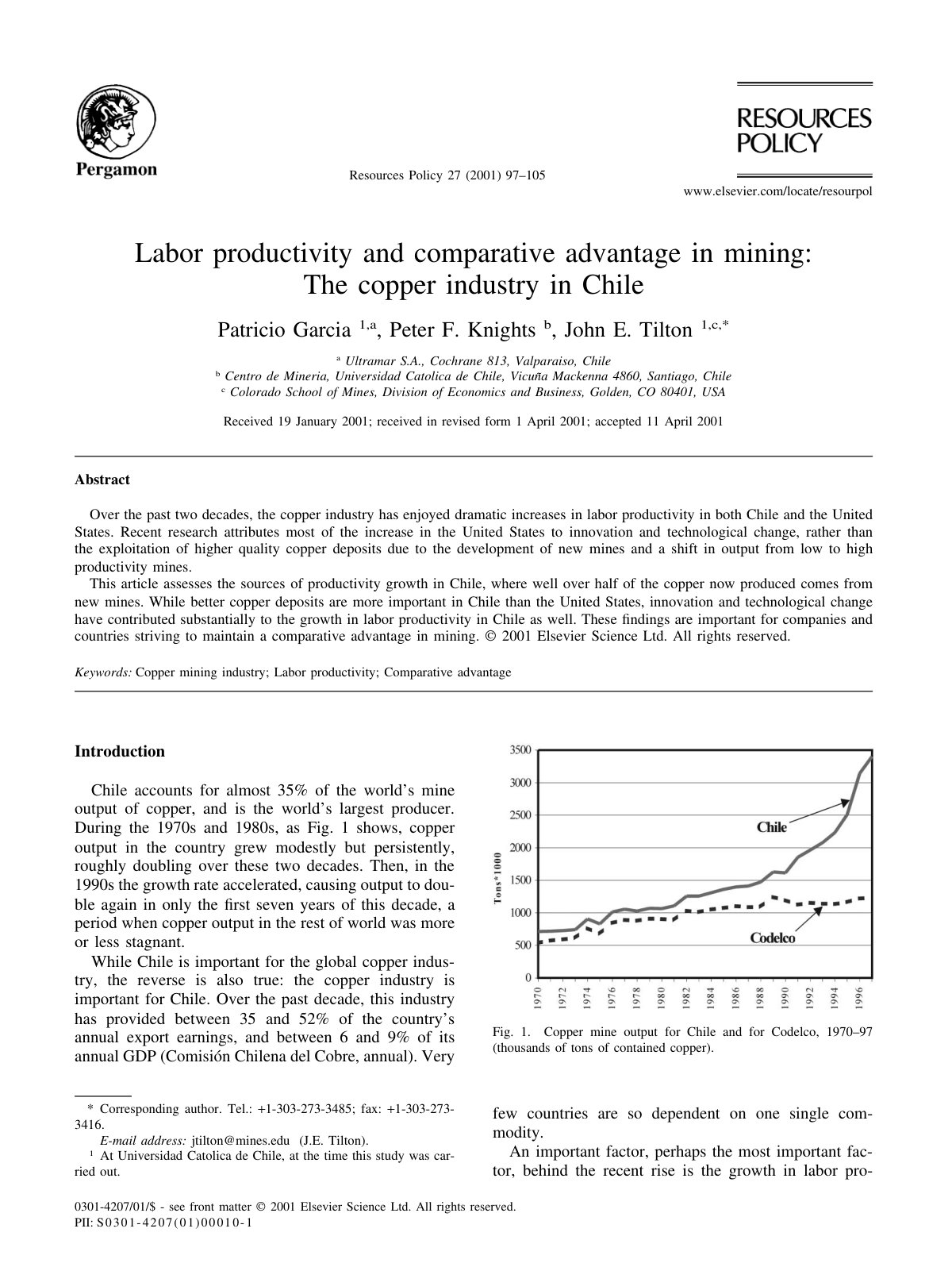 First page of Labor productivity and comparative advantage in mining: The copper industry in Chile