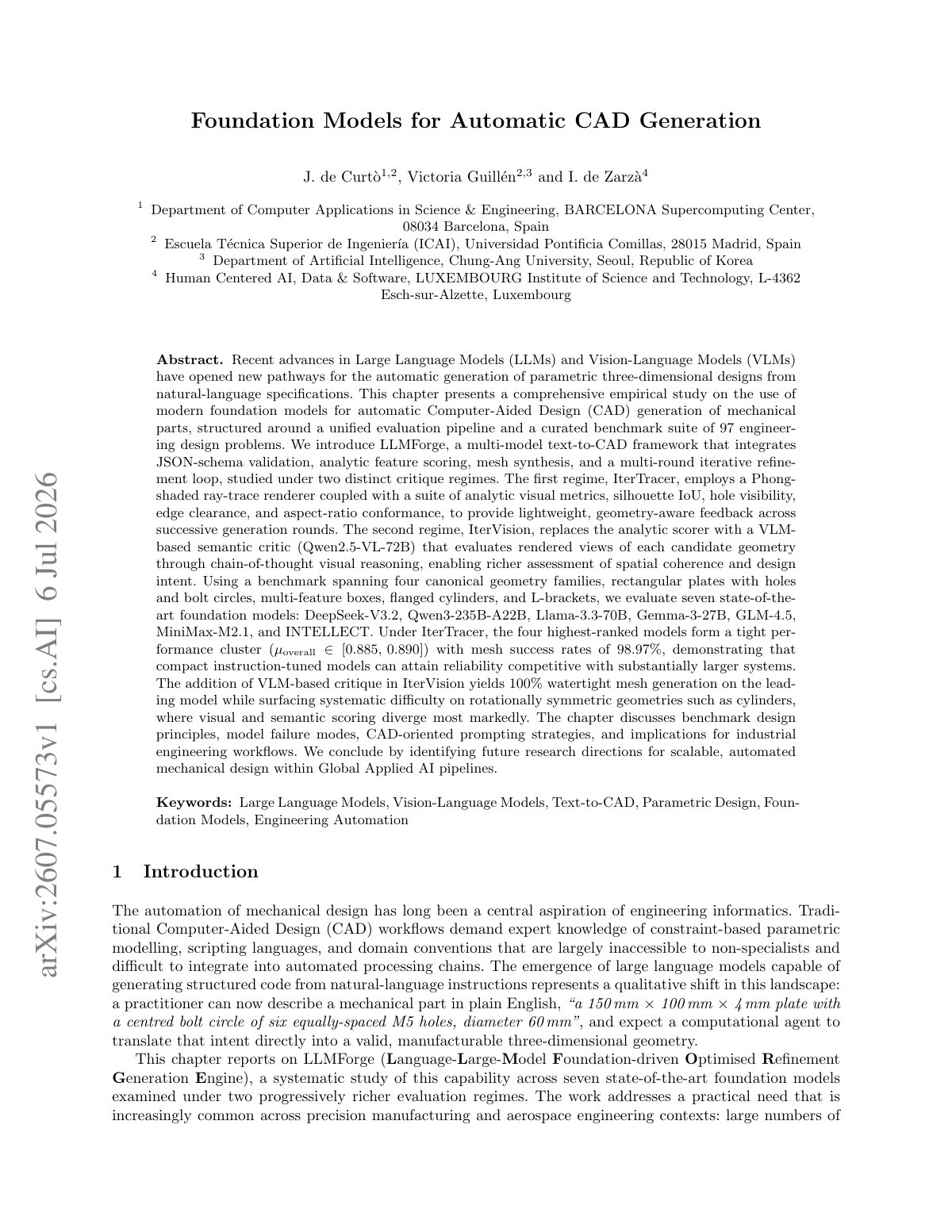 First page of 2026 de Curto Foundation Models Automatic CAD