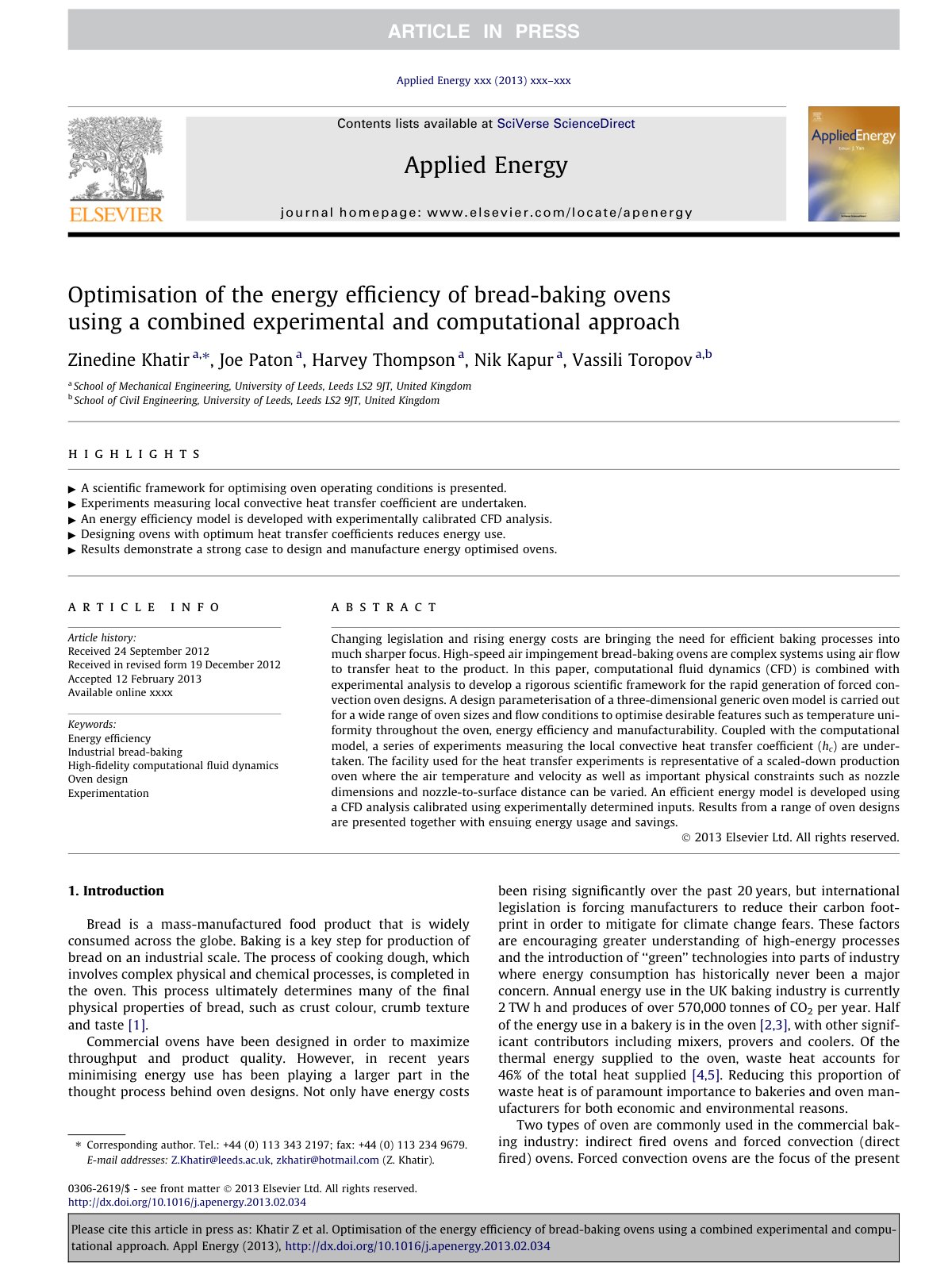 First page of Optimisation of the energy efficiency of