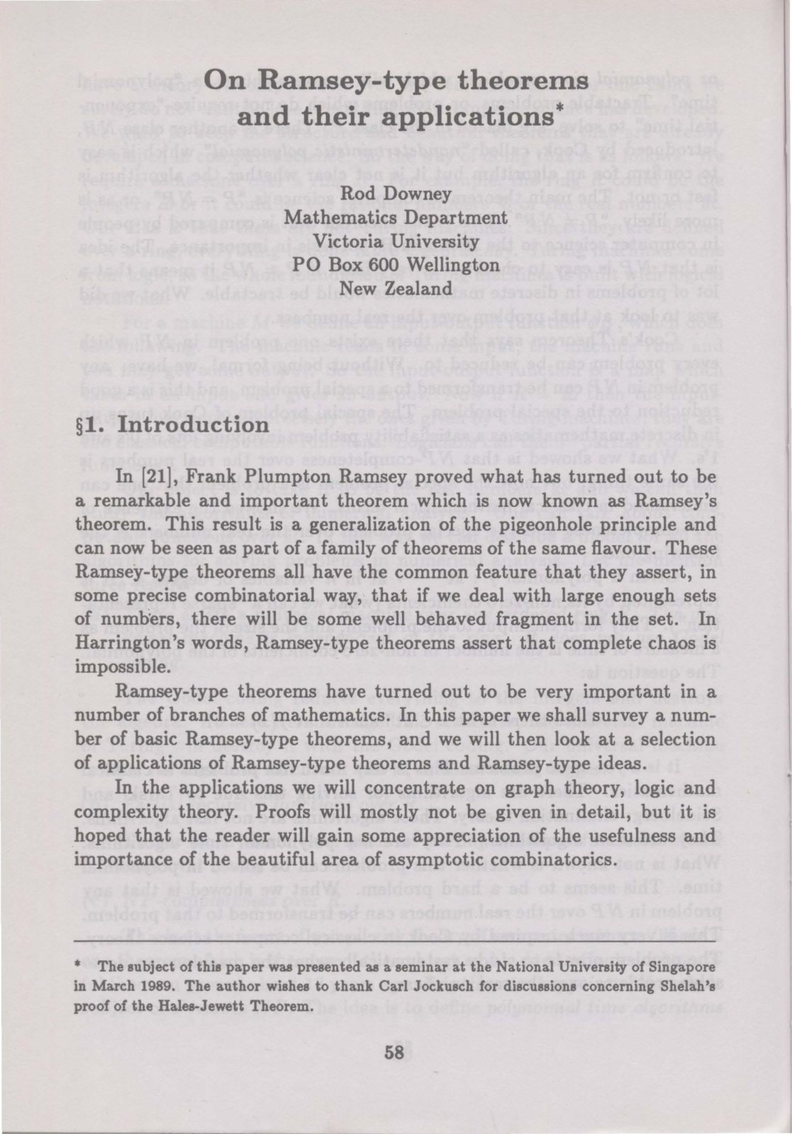 First page of On Ramsey type Theorems and Their Applic