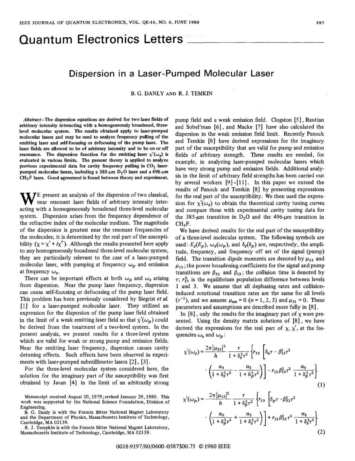 First page of Dispersion in a laser pumped molecular l