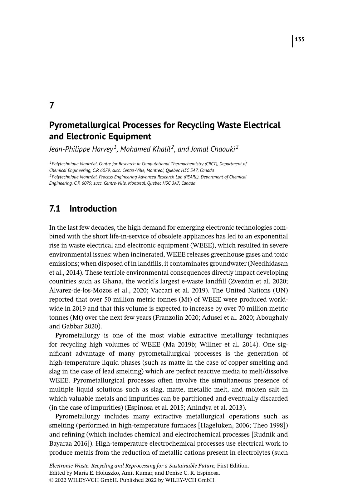 First page of Pyrometallurgical Processes for Recyclin