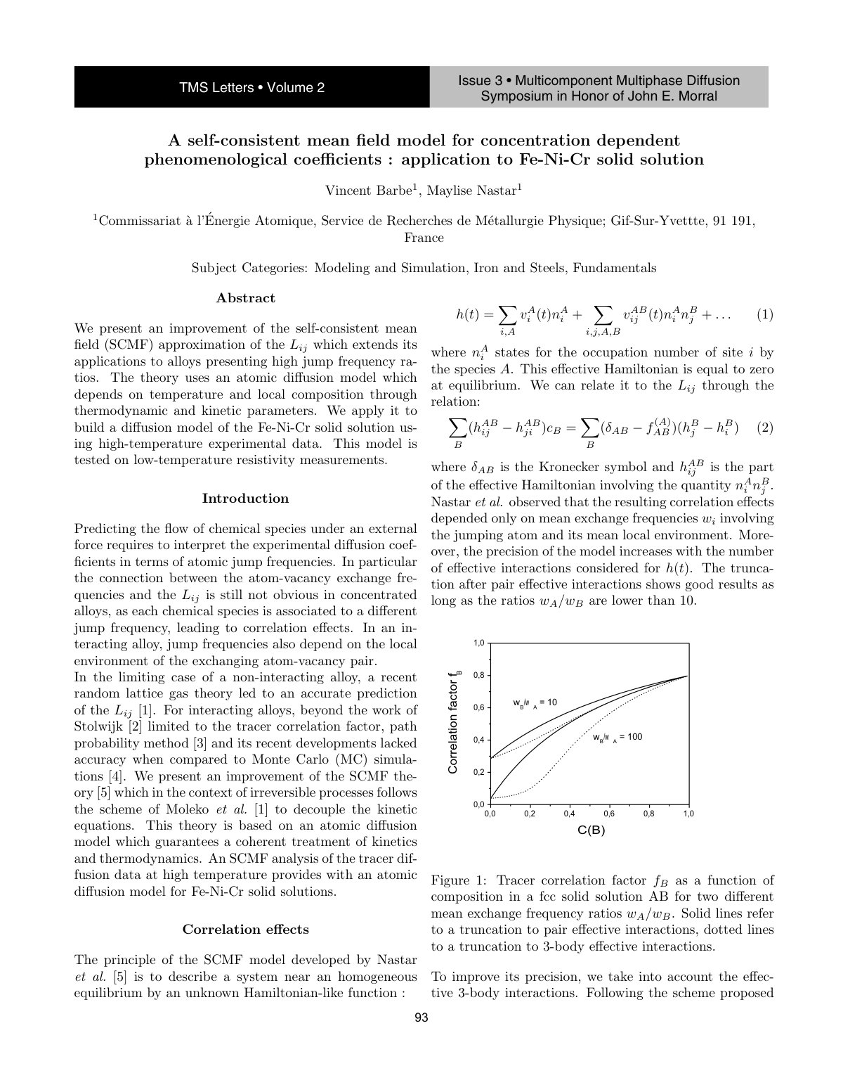 First page of A self-consistent mean ﬁeld model for concentration dependent phenomenological coeﬃcients : application to Fe-Ni-Cr solid solution