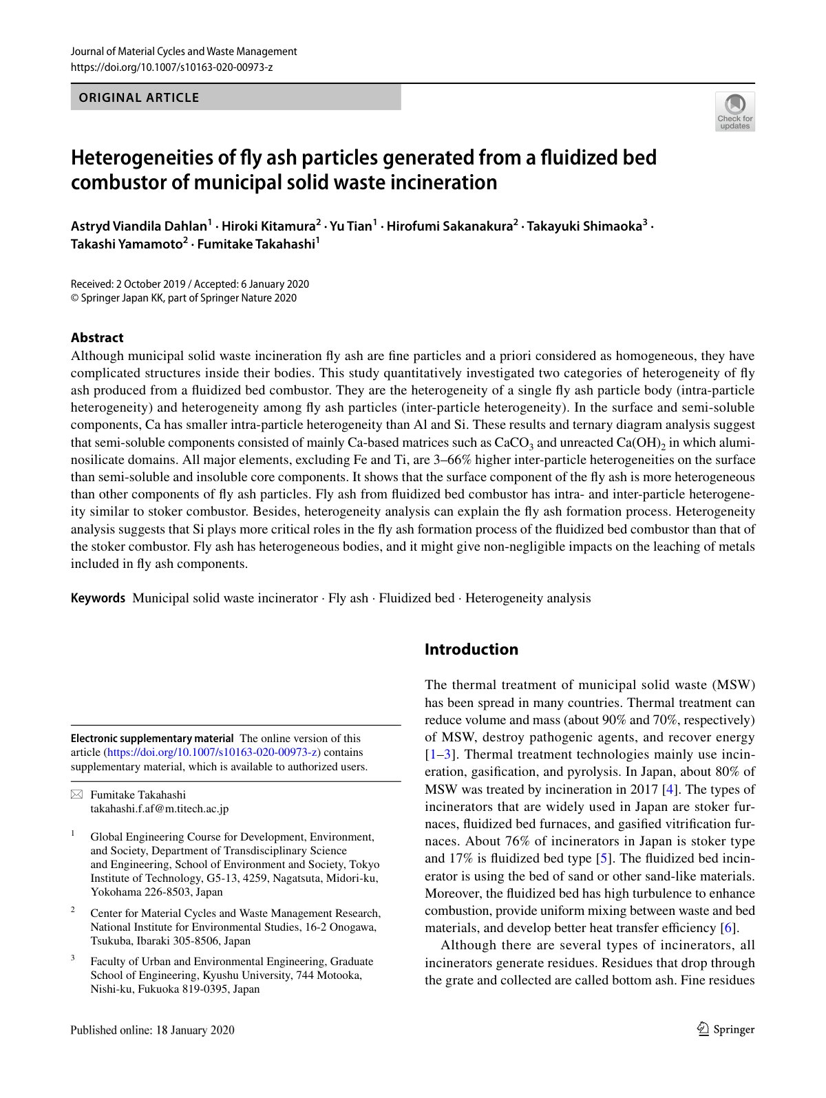 First page of Heterogeneities of fly ash particles gen