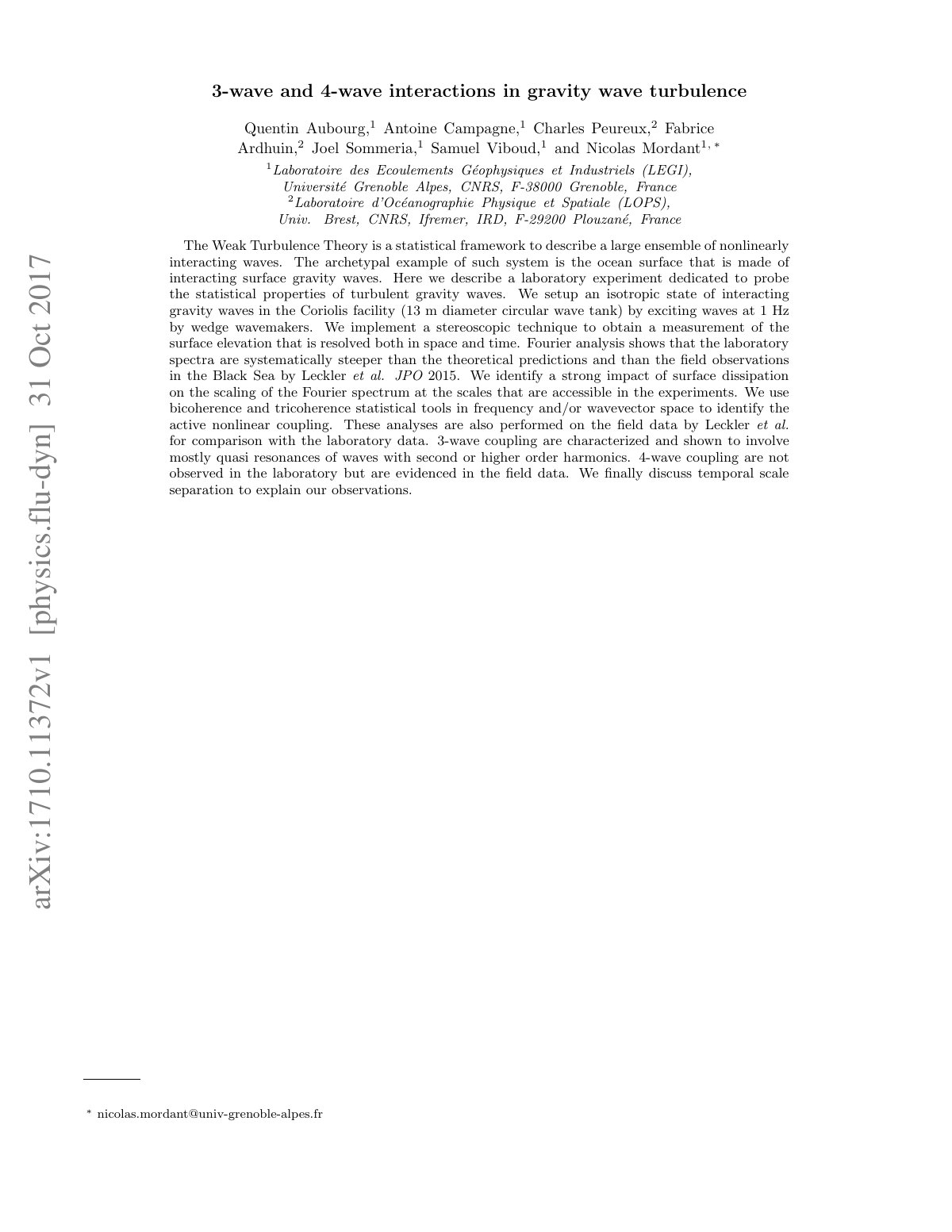 First page of 3-wave and 4-wave interactions in gravity wave turbulence