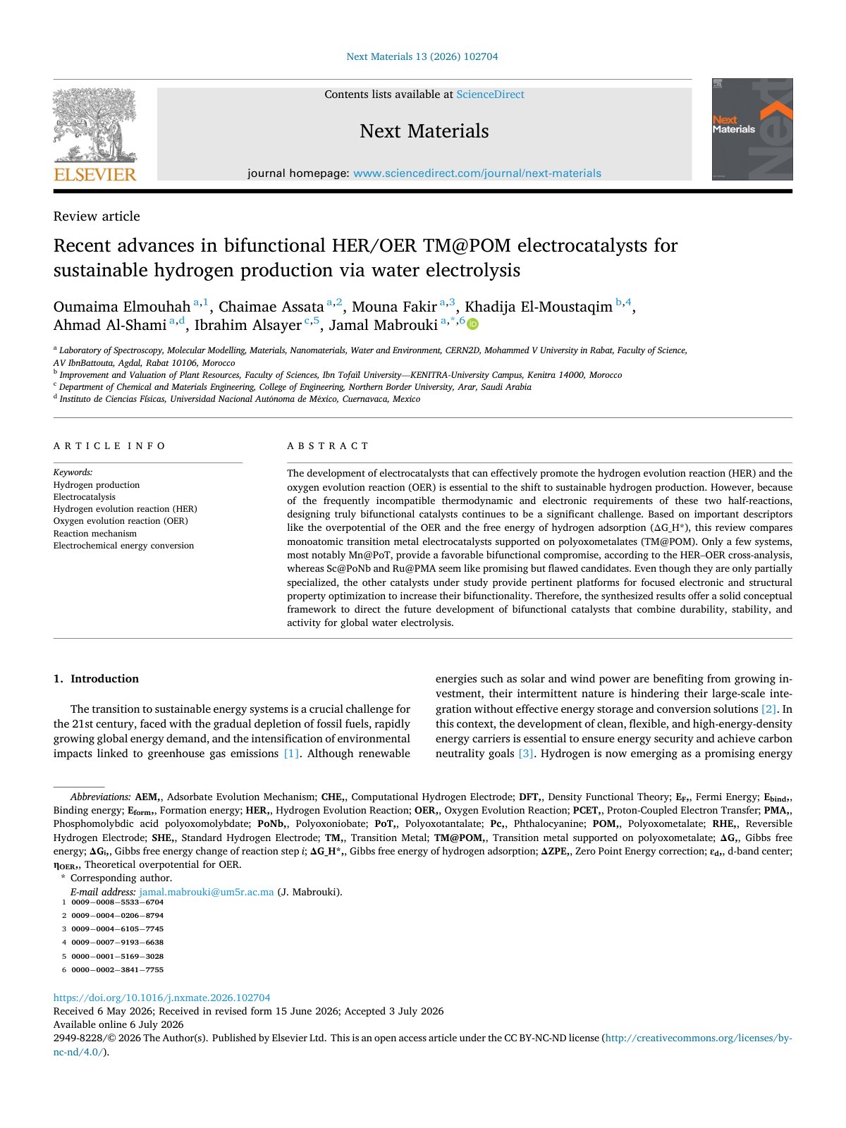 First page of Recent advances in bifunctional HER OER TM POM electrocatalysts 2026 Next Ma