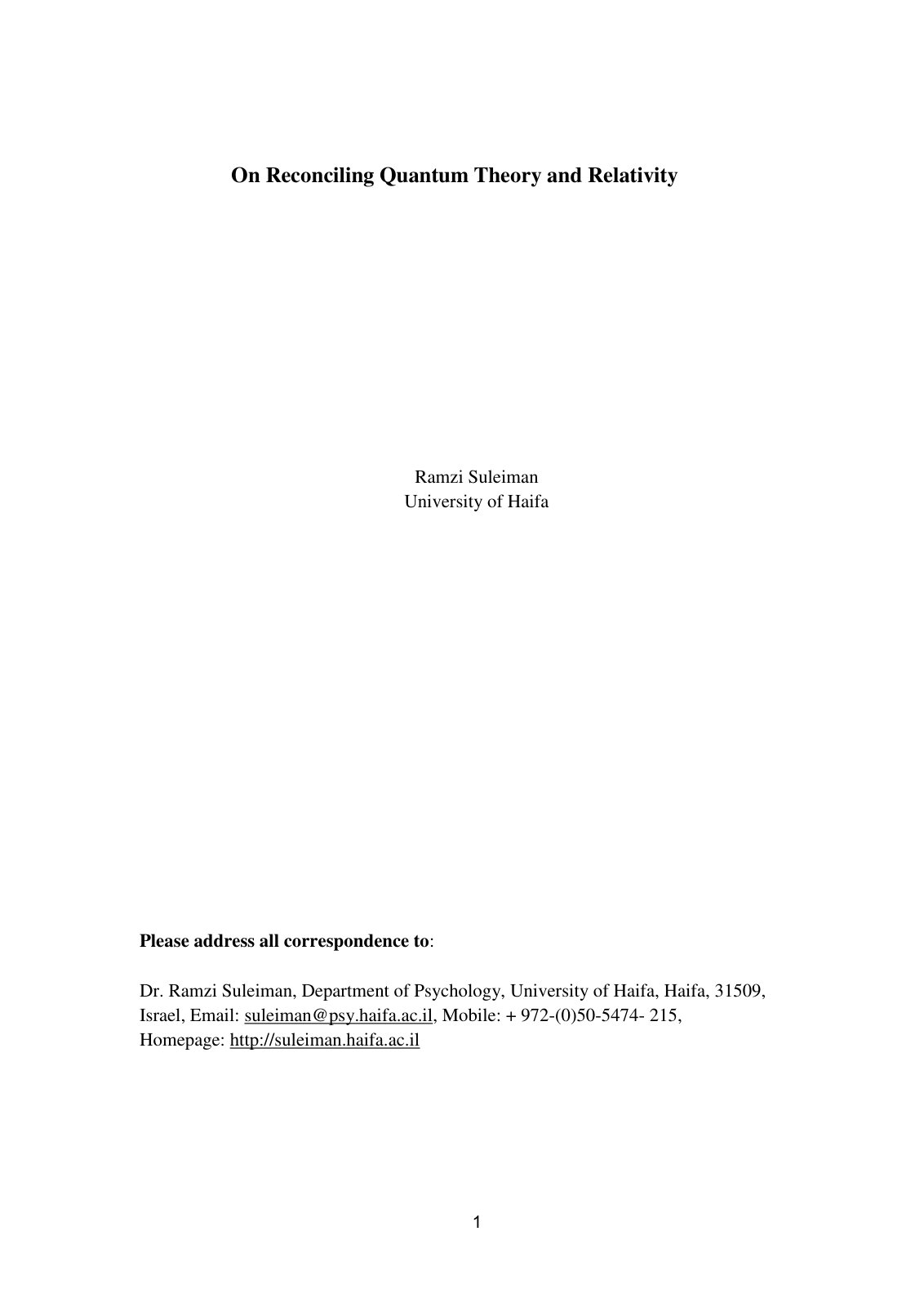 First page of On Reconciling Quantum Theory and Relati