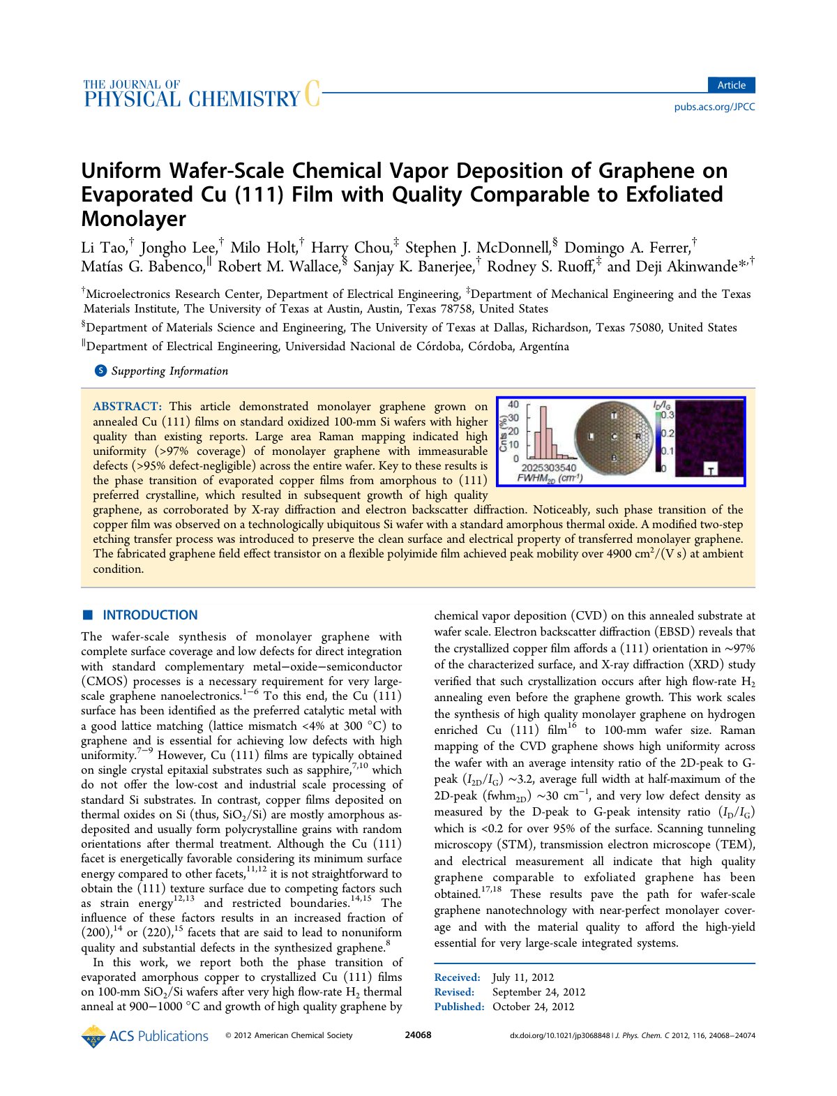 First page of Uniform wafer scale synthesis of graphen