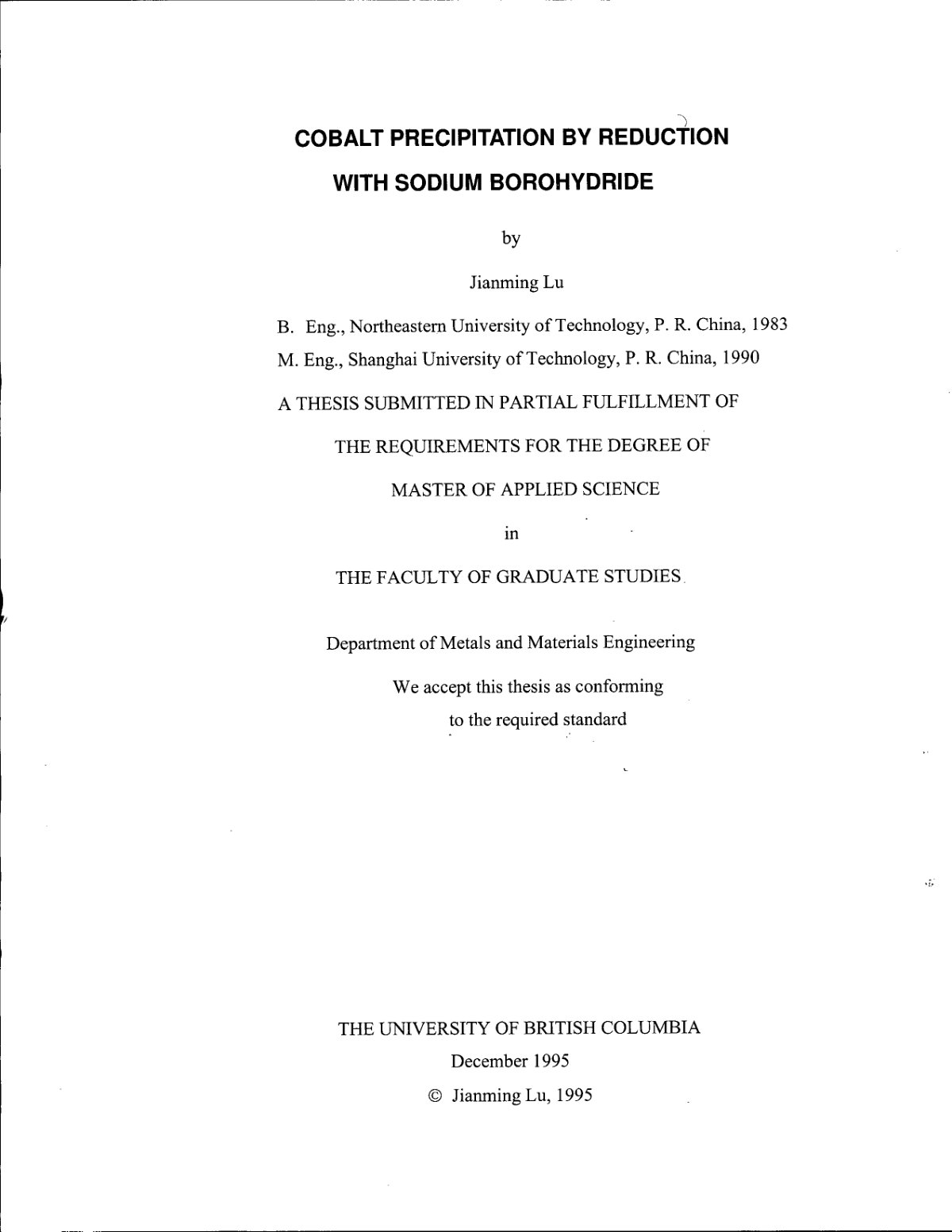 First page of Cobalt Precipitation by Reduction with Sodium Borohydride
