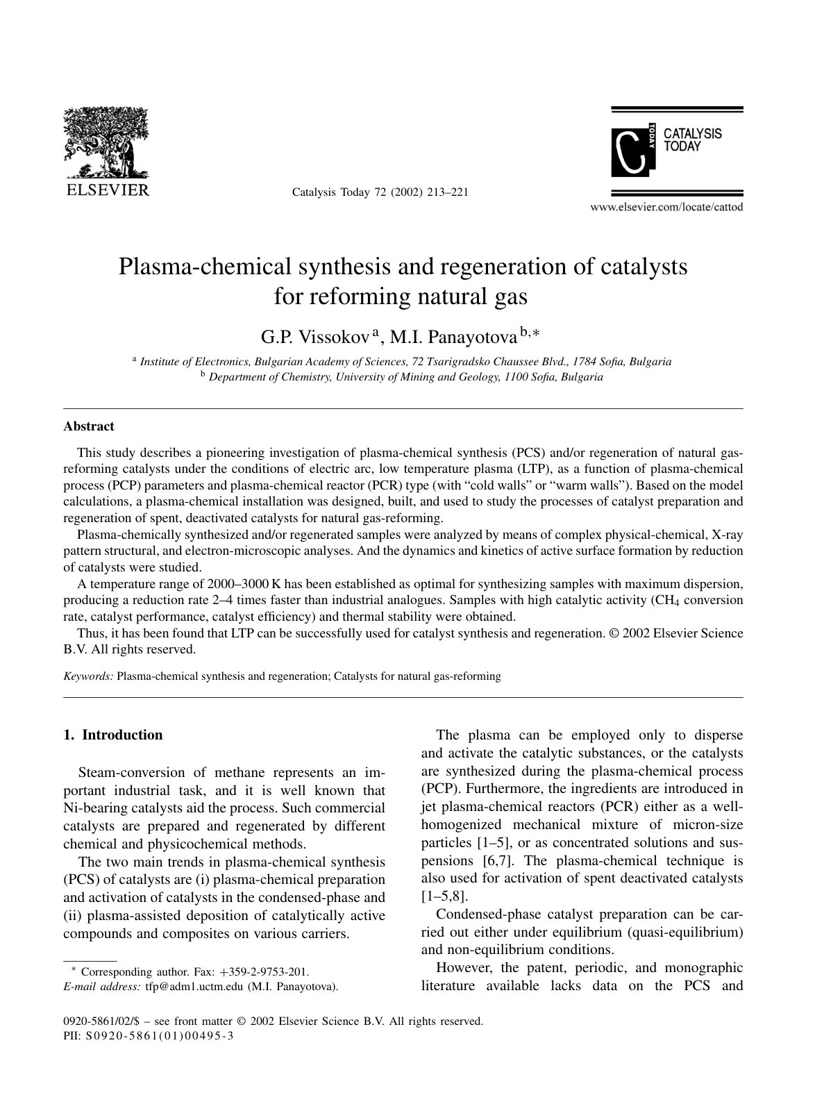First page of Plasma chemical synthesis and regenerati