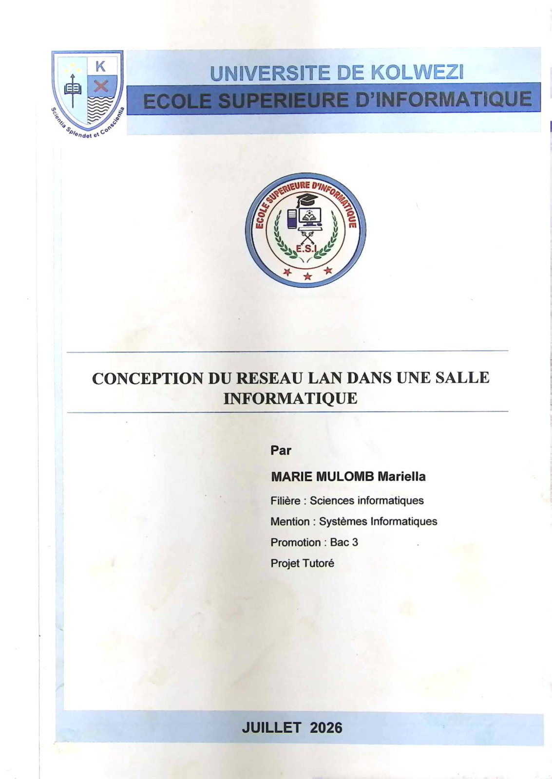 First page of CONCEPTION DU RESEAU LAN DANS UNE SALLE INFORMATIQUE