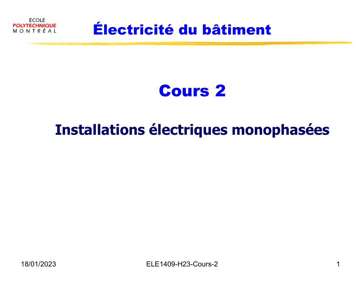 First page of ELE1409 H23 Cours 2 1