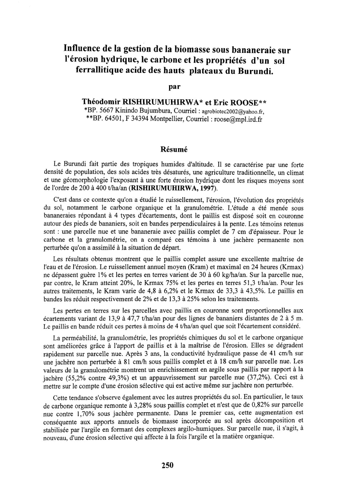First page of Influence de la gestion de la biomasse s
