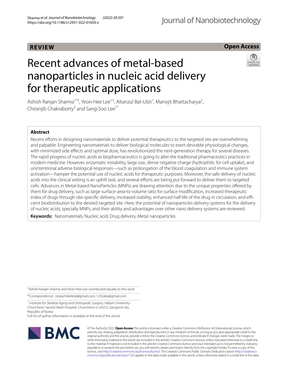 First page of Recent advances of metal based nanoparti