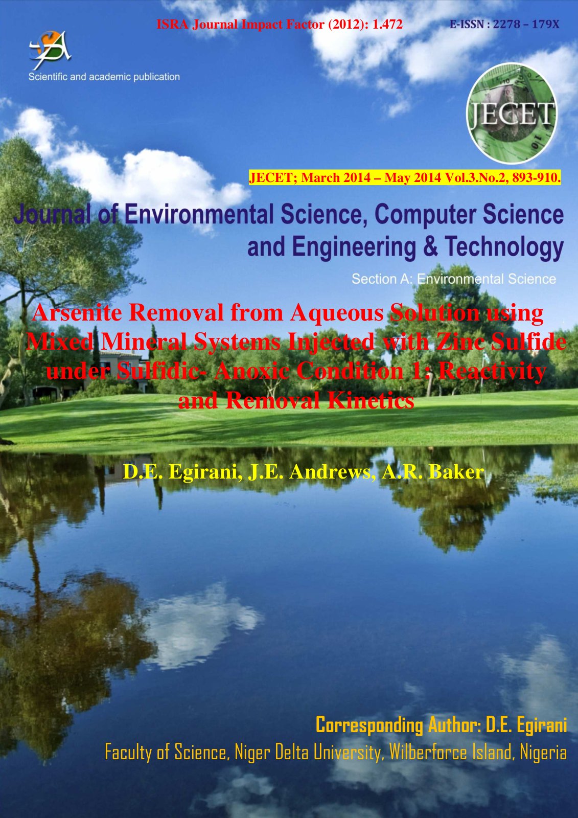 First page of Arsenite Removal from Aqueous Solution u