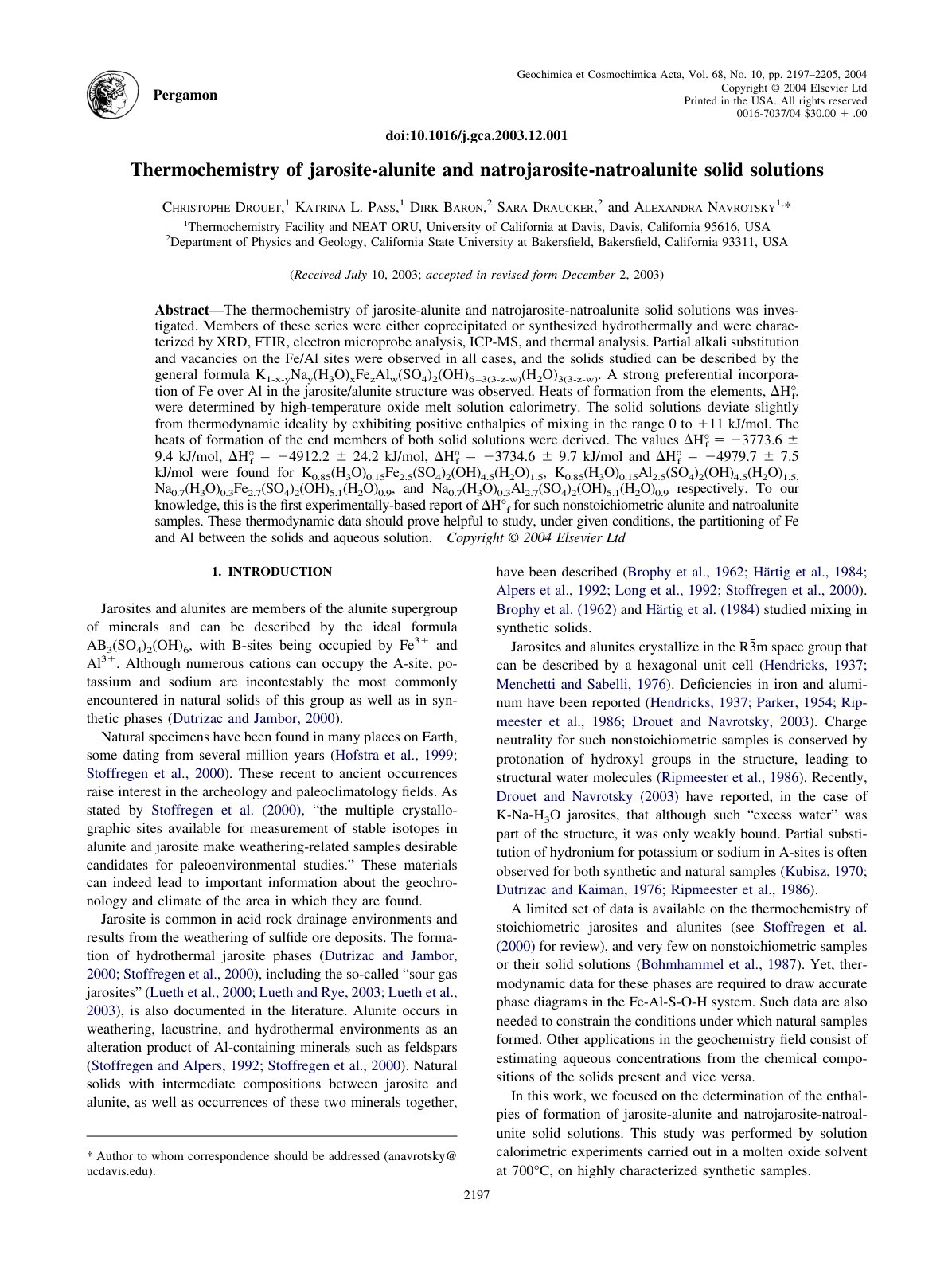 First page of Thermochemistry of jarosite-alunite and natrojarosite-natroalunite solid solutions