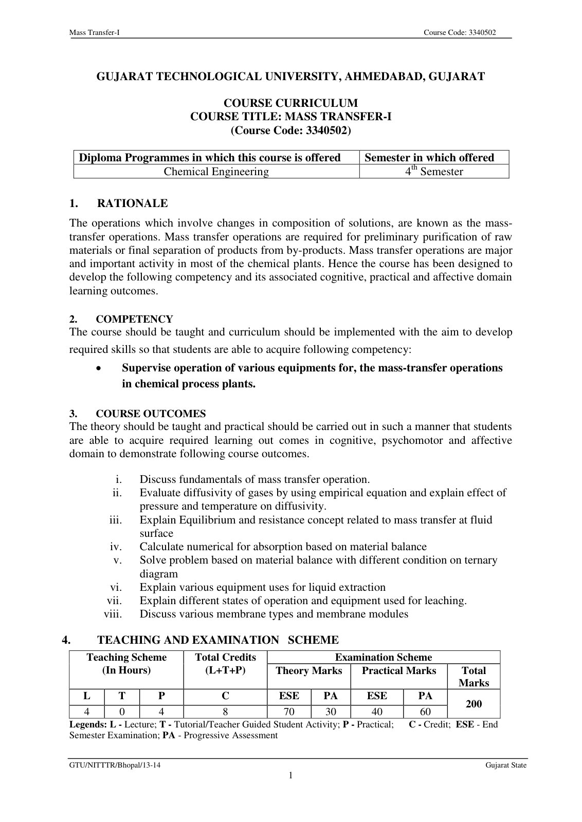 First page of Mass Transfer-I