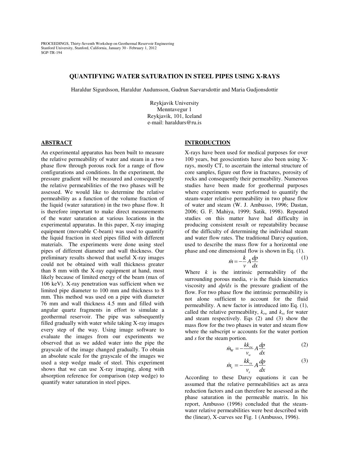 First page of Quantifying Water Saturation in Steel Pi