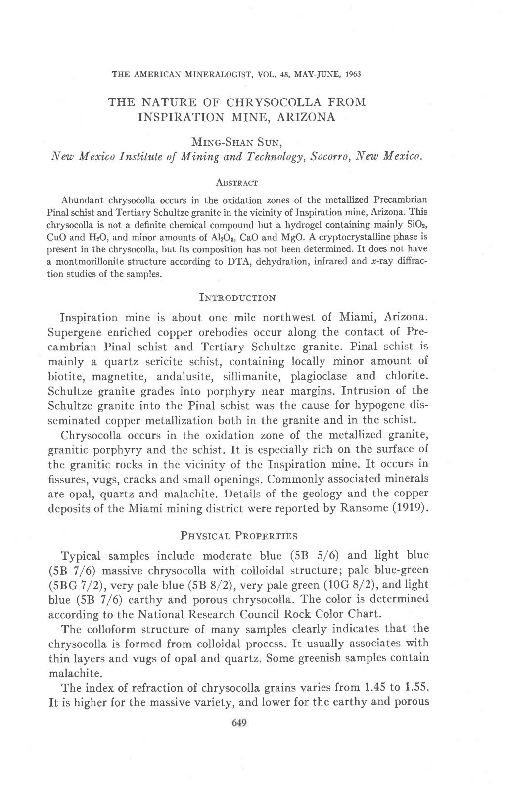 First page of The nature of chrysocolla from Inspiration Mine, Arizona