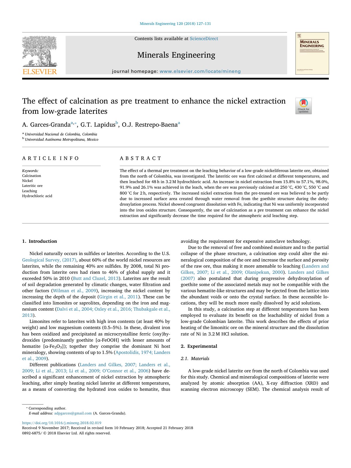 First page of The effect of calcination as pre treatme
