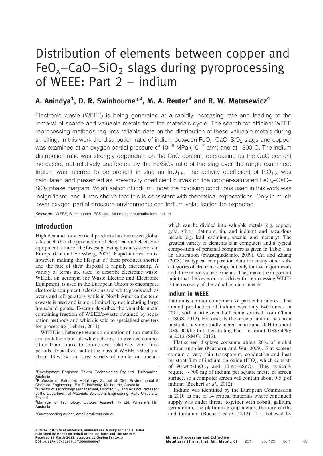 First page of Distribution of elements between copper