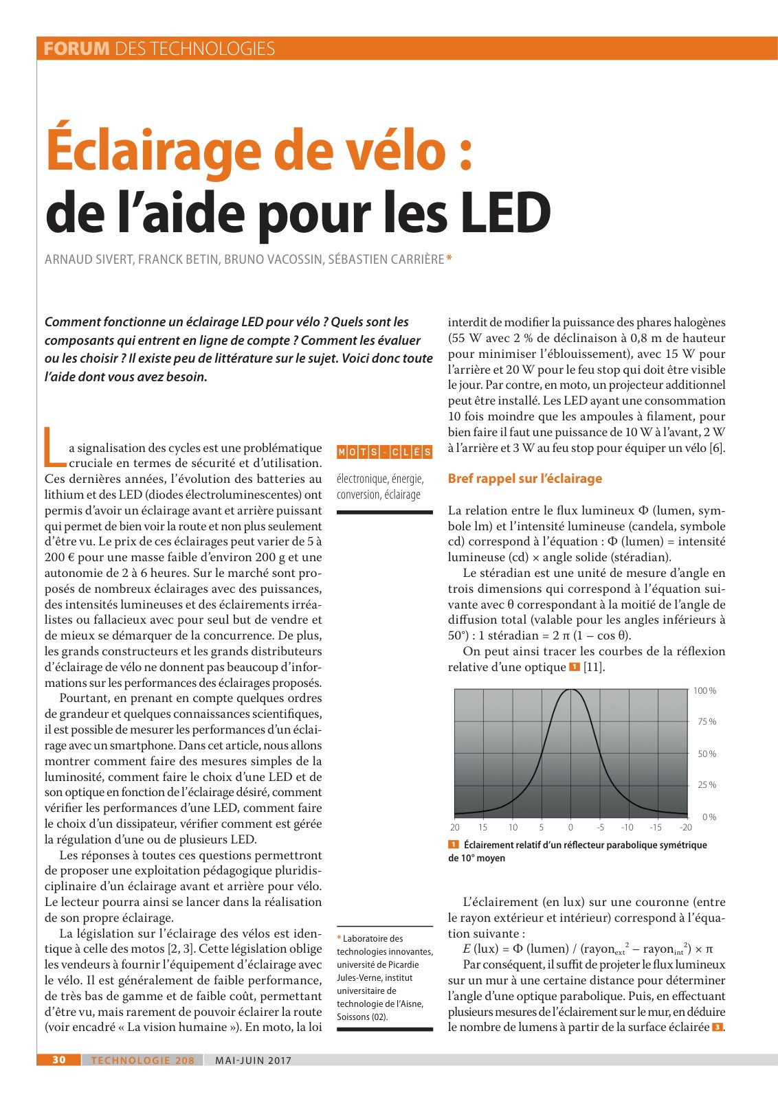 First page of Éclairage de vélo : de l’aide pour les LED