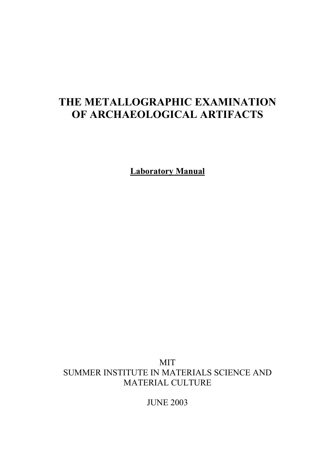 First page of METALLOGRAPHY