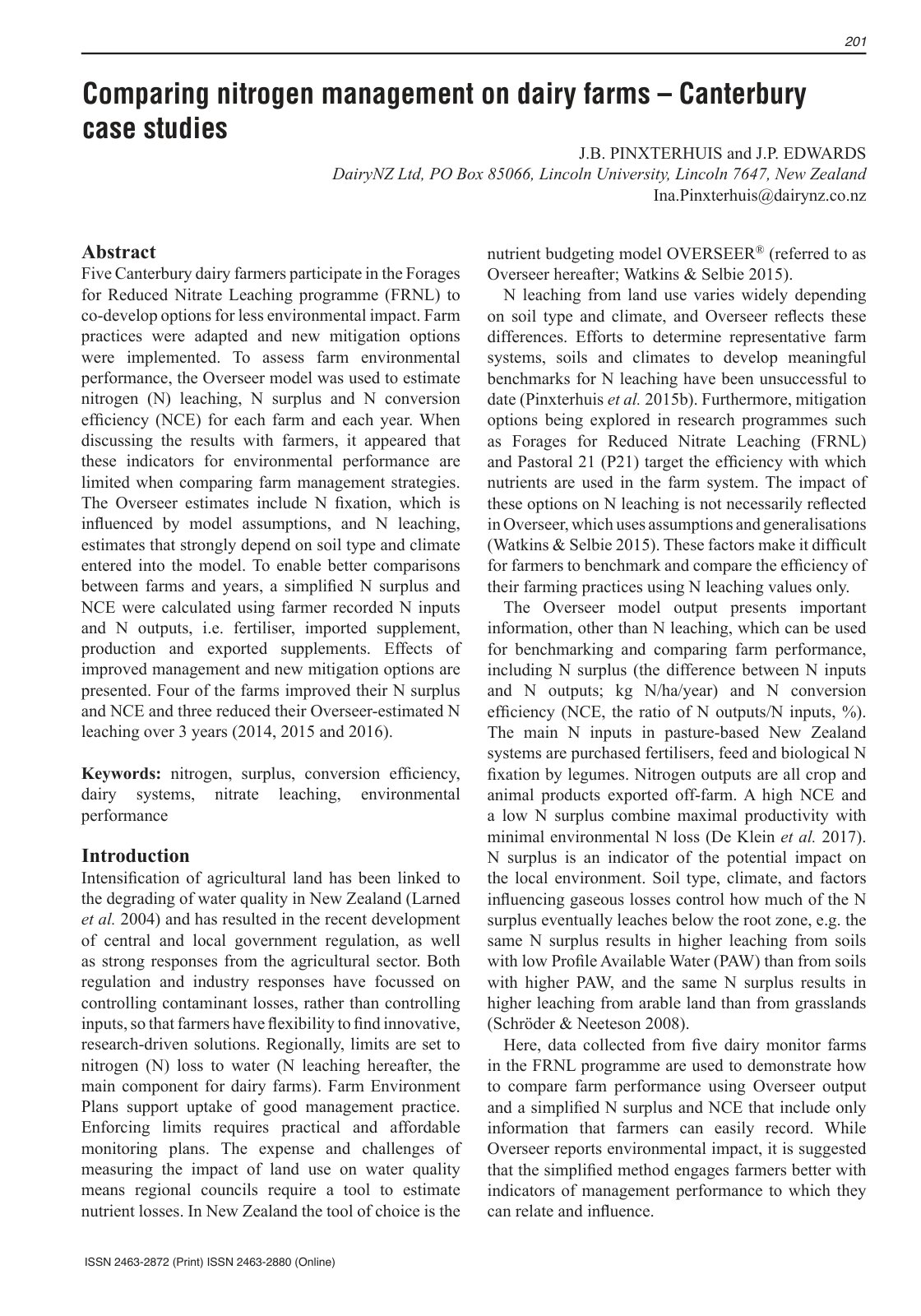 First page of Comparing nitrogen management on dairy f