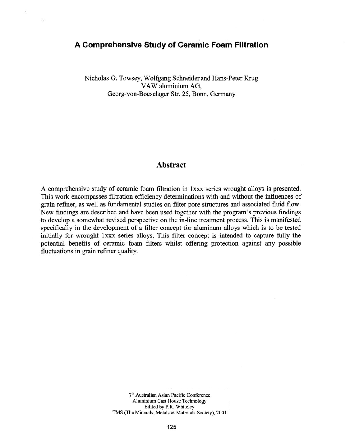 First page of A Comprehensive Study of Ceramic Foam Filtration