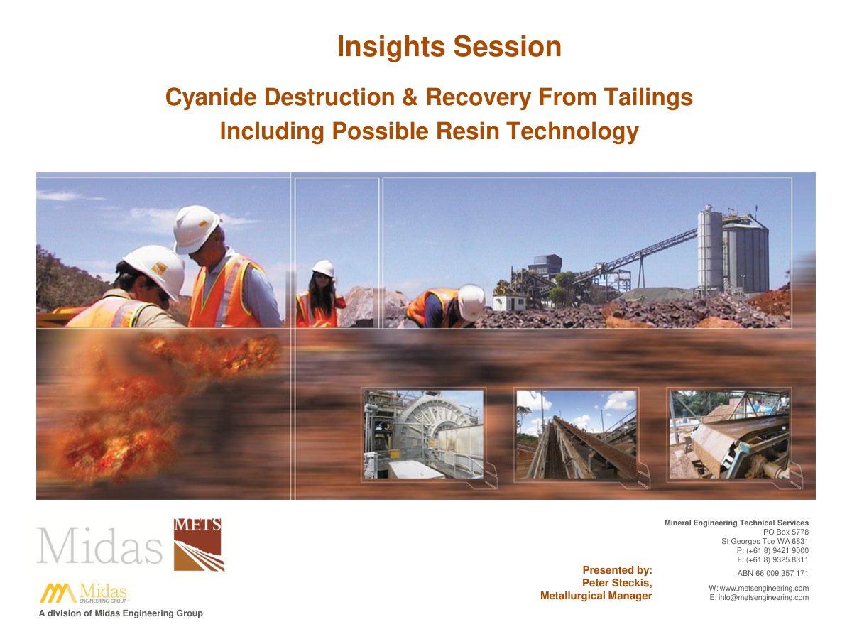 First page of METS Resources 2014 Recovery of Cyanide From Tailings Using Resins PS