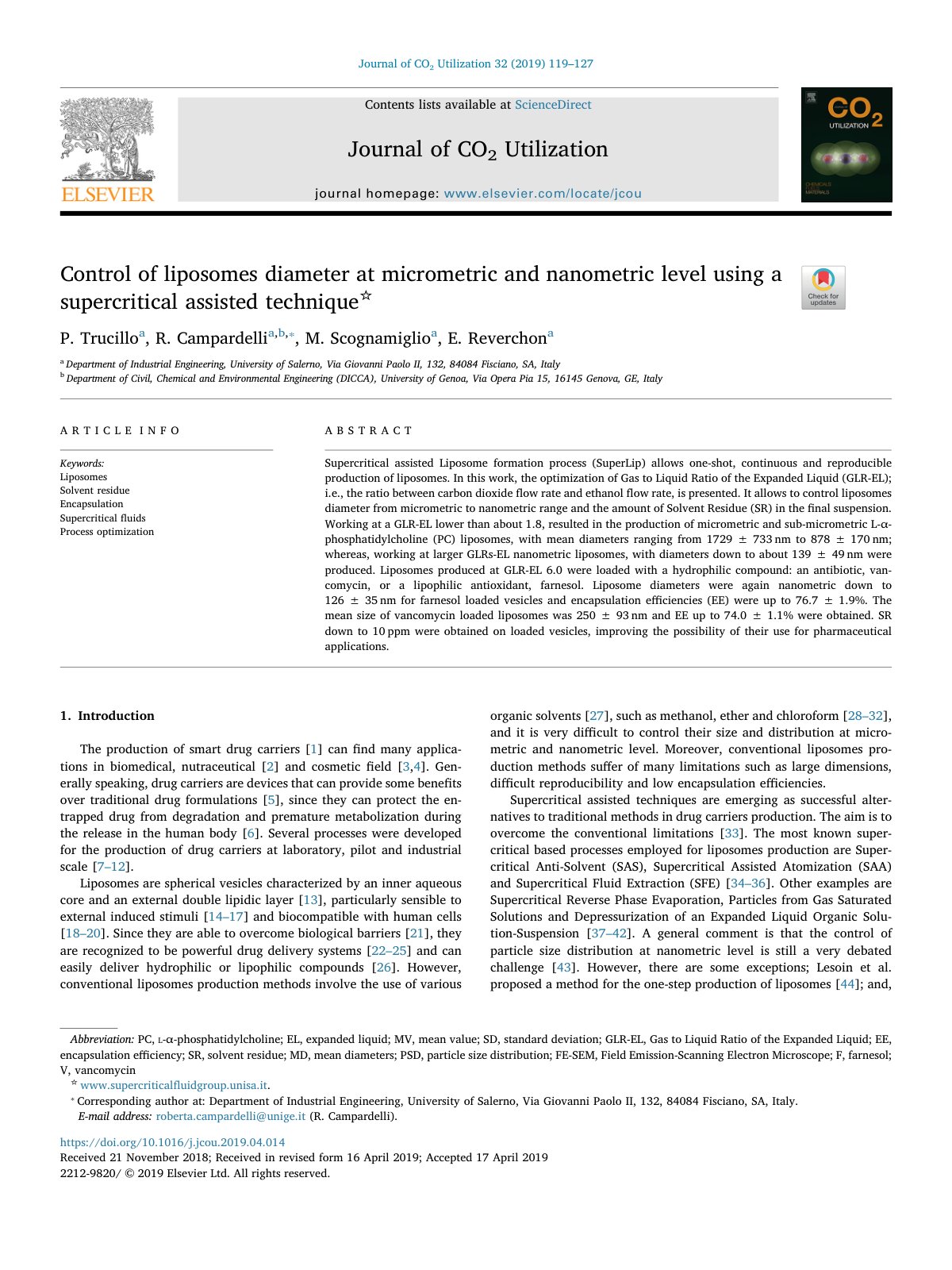 First page of Control of liposomes diameter at microme