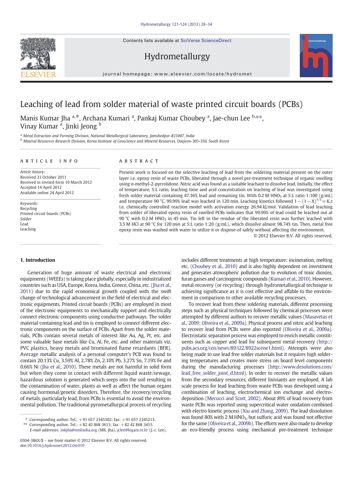 First page of Leaching of lead from solder material of