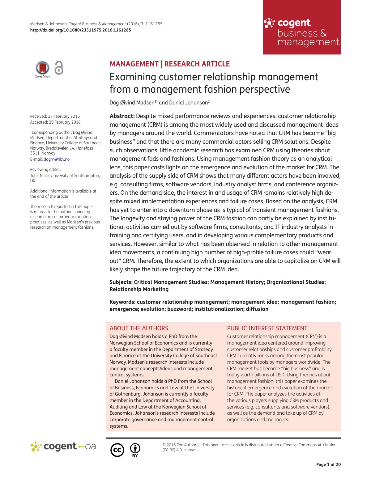 First page of Examining customer relationship manageme