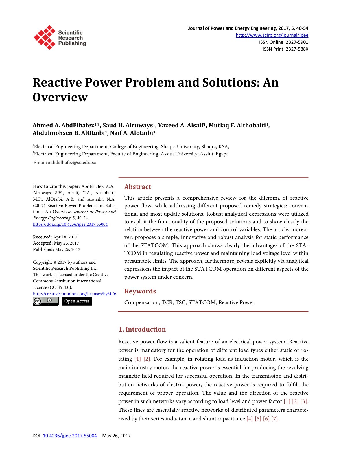 First page of Reactive Power Problem and Solutions An