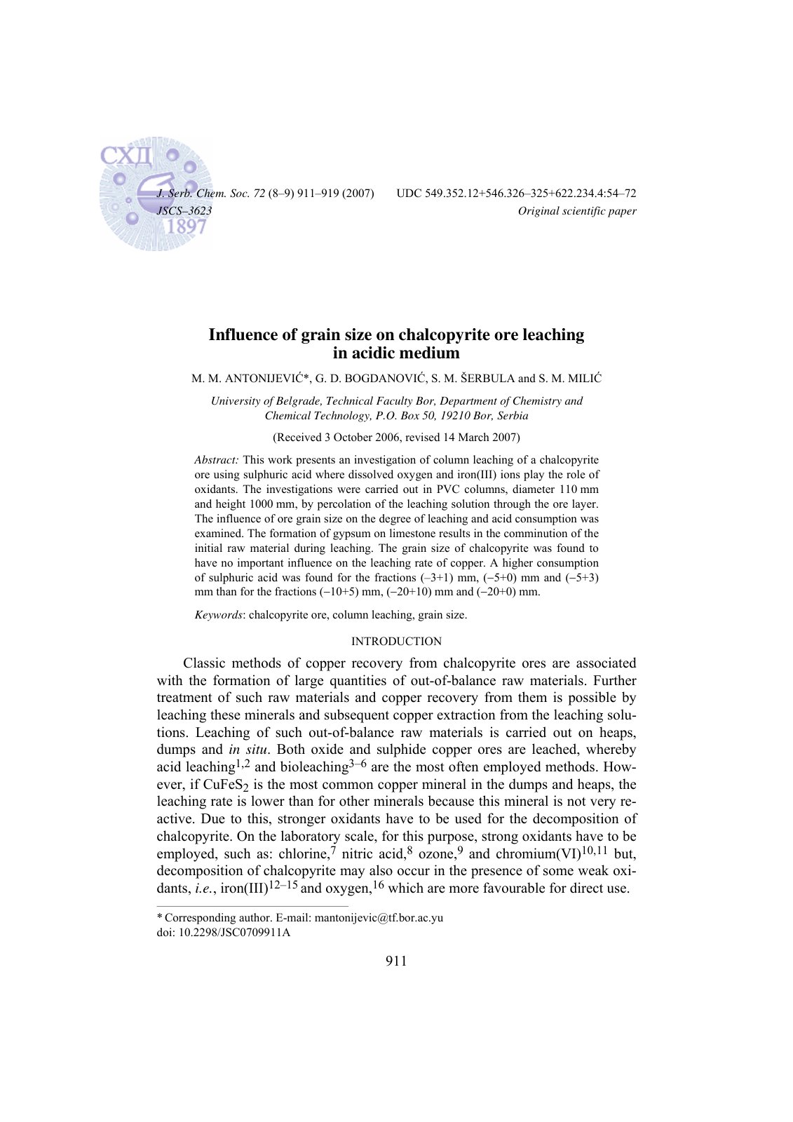 First page of Influence of grain size on chalcopyrite