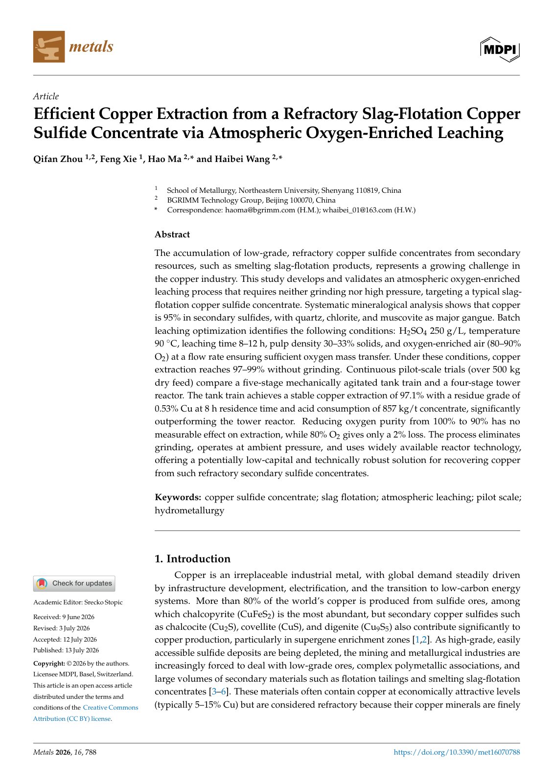 First page of Copper Extraction Slag Flotation Concentrate
