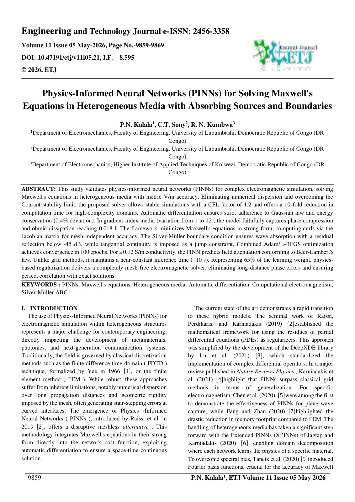 First page of Physics-Informed Neural Networks (PINNs) for Solving Maxwell's Equations in Heterogeneous Media with Absorbing Sources and Boundaries