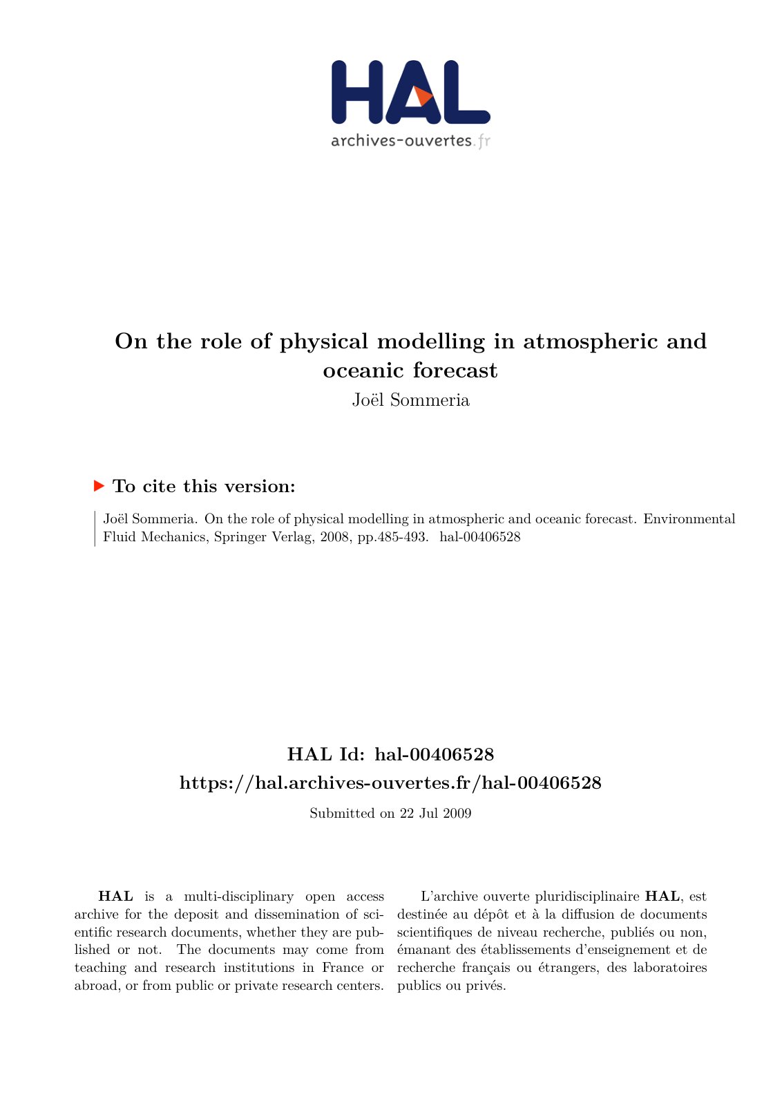 First page of On the role of physical modelling in atmospheric and oceanic forecast