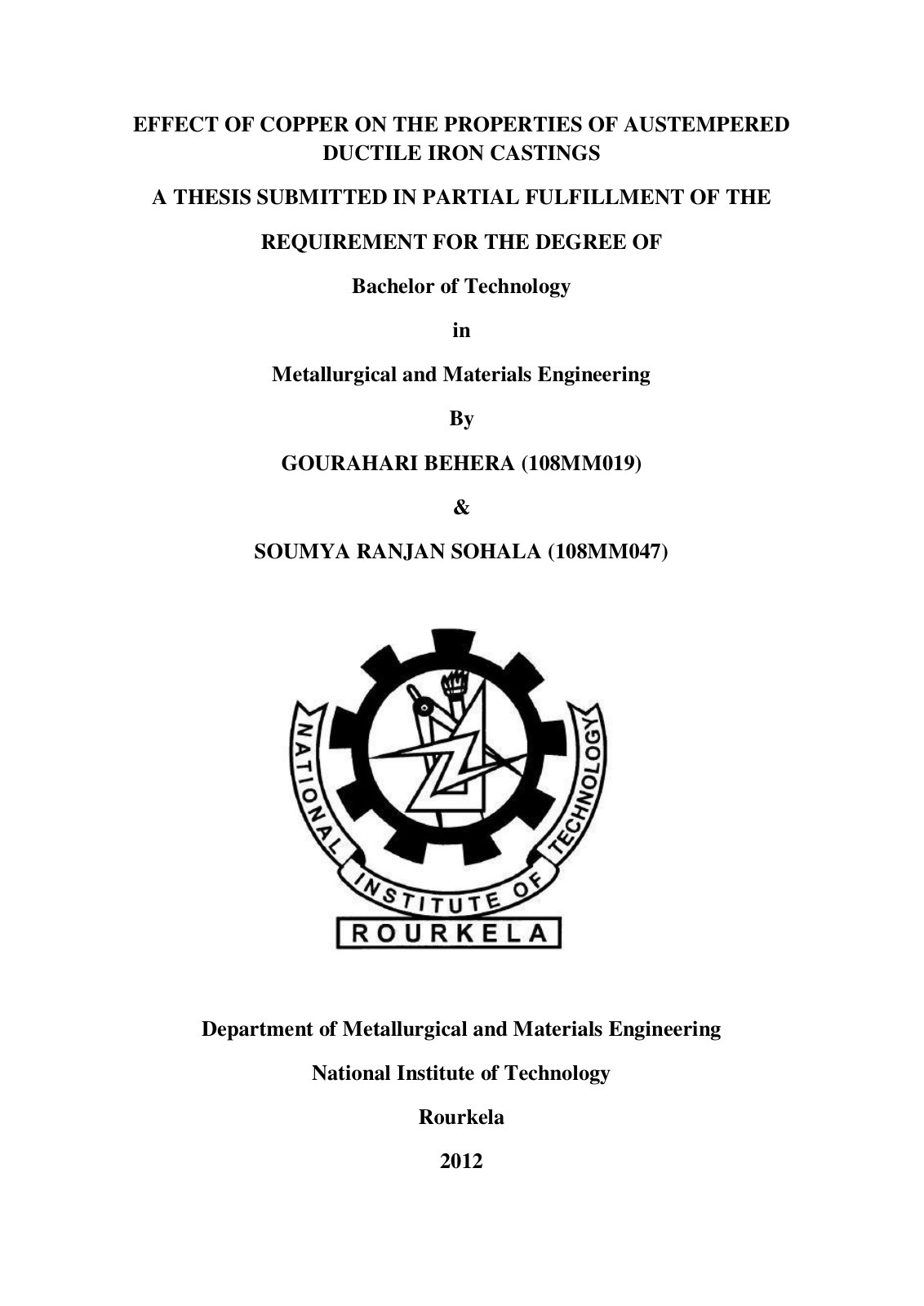 First page of Effect of copper on the properties of au